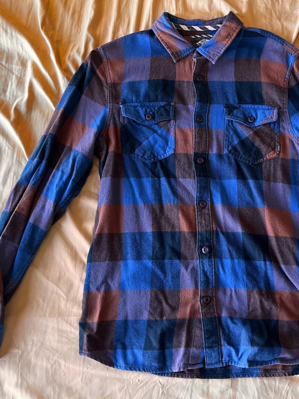 Vans - Men's Medium Plaid Longsleeve Shirt - Blue and Brown